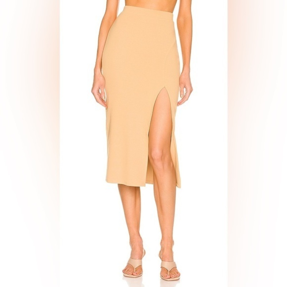 Lovers + Friends Beige Midi Skirt with Thigh Slit